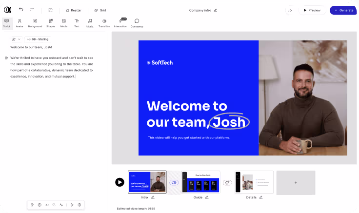 Colossyan video editor and template library